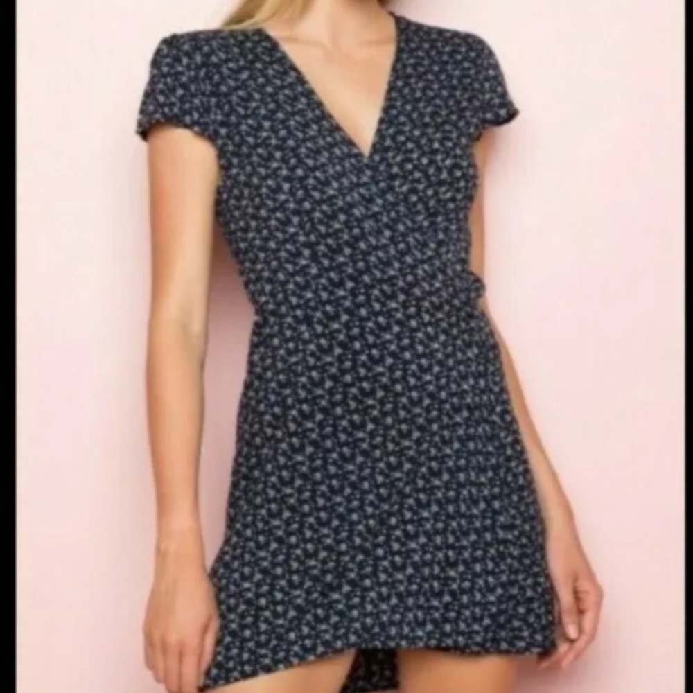 Navy Blue Brandy Melville Wrap Robbie Dress